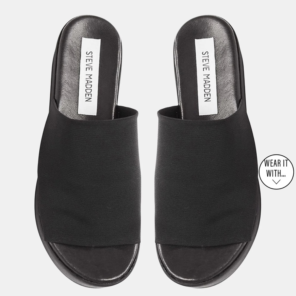Steve Madden Slinky Black Platform Slides- Size 8